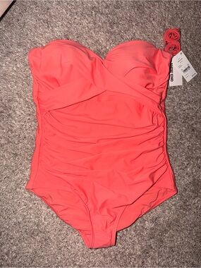 Lands' End Coral One-Piece Swim - Strapless/ Tummy Control